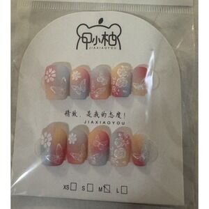 Short Colorful Square Press On‎ Nails With Butterflies